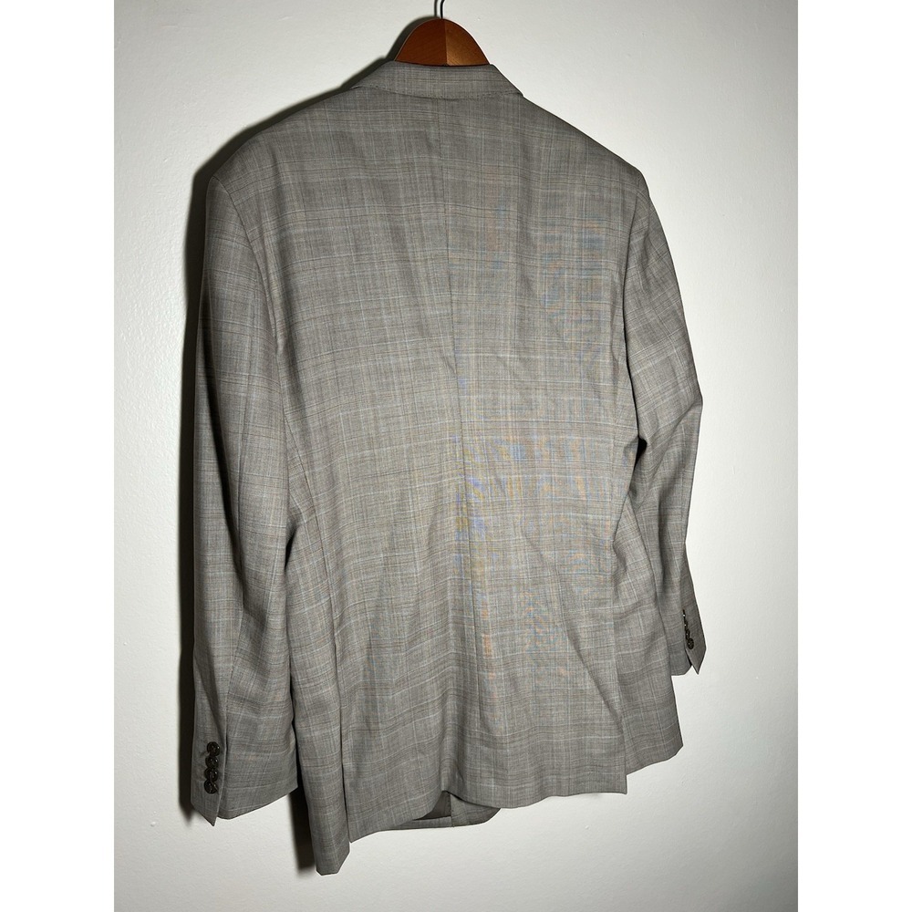 44 L Baroni 100% Wool Men Tan glen Plaid Jacket Light Academic Subtle Luxury - Picture 6 of 10